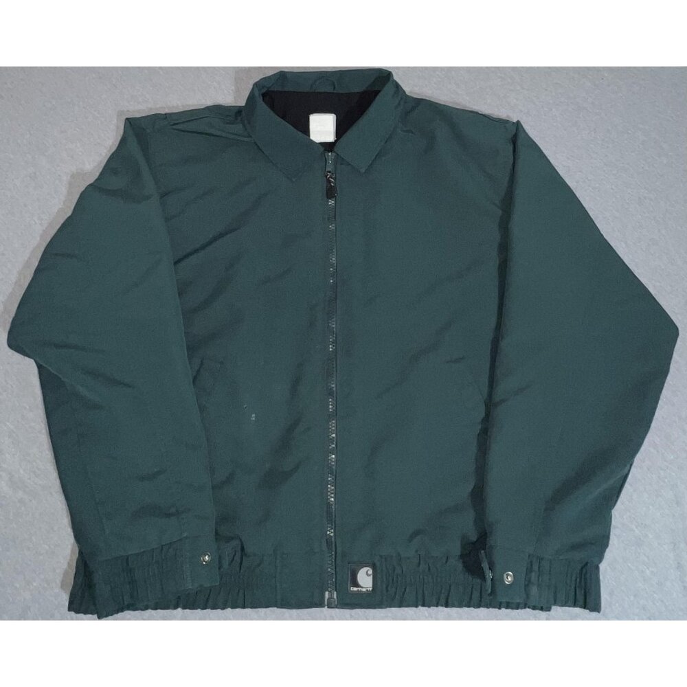 Carhartt Jacket Mens Green Full Zip Bomber Lined Elastic Hem Workwear YKK Zip